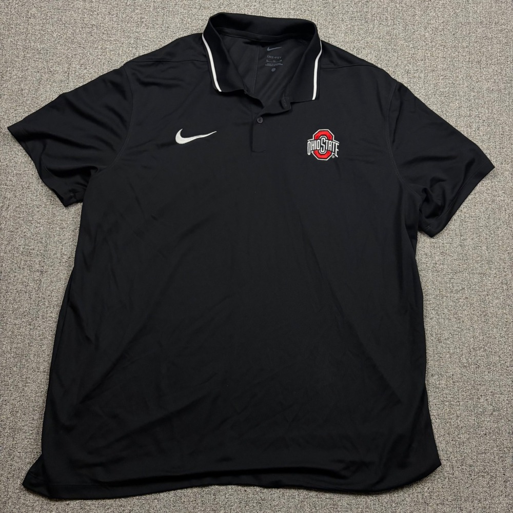 Nike Polo Shirt Mens XL Black Ohio State Buckeyes Dri-FIT Tipped Collar Athletic